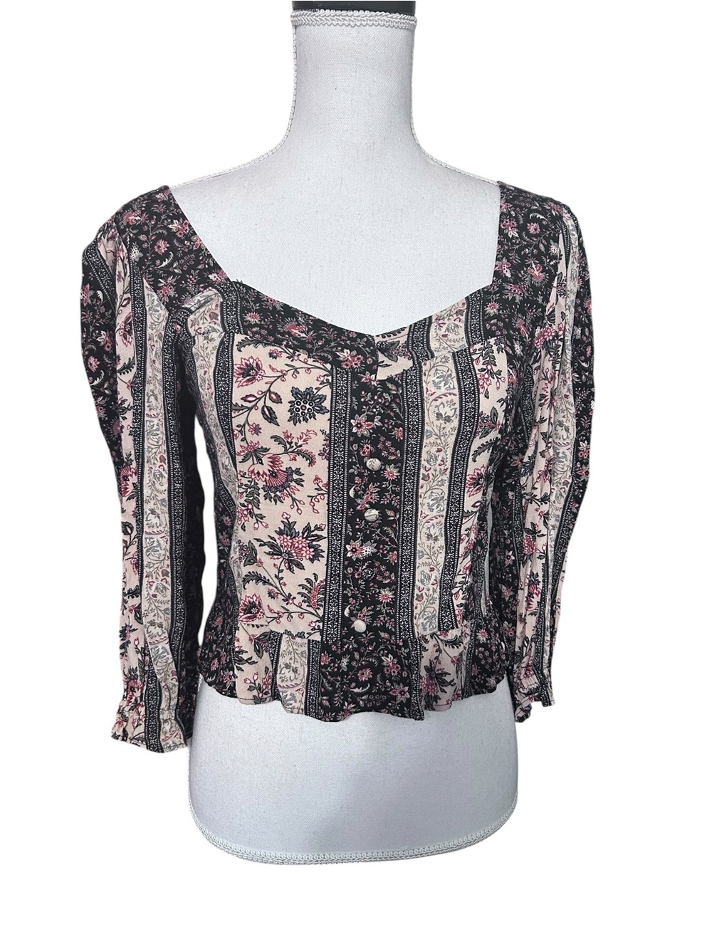 American Eagle Floral Peasant Crop Top M Boho Cottagecore Preppy Coquette Artsy